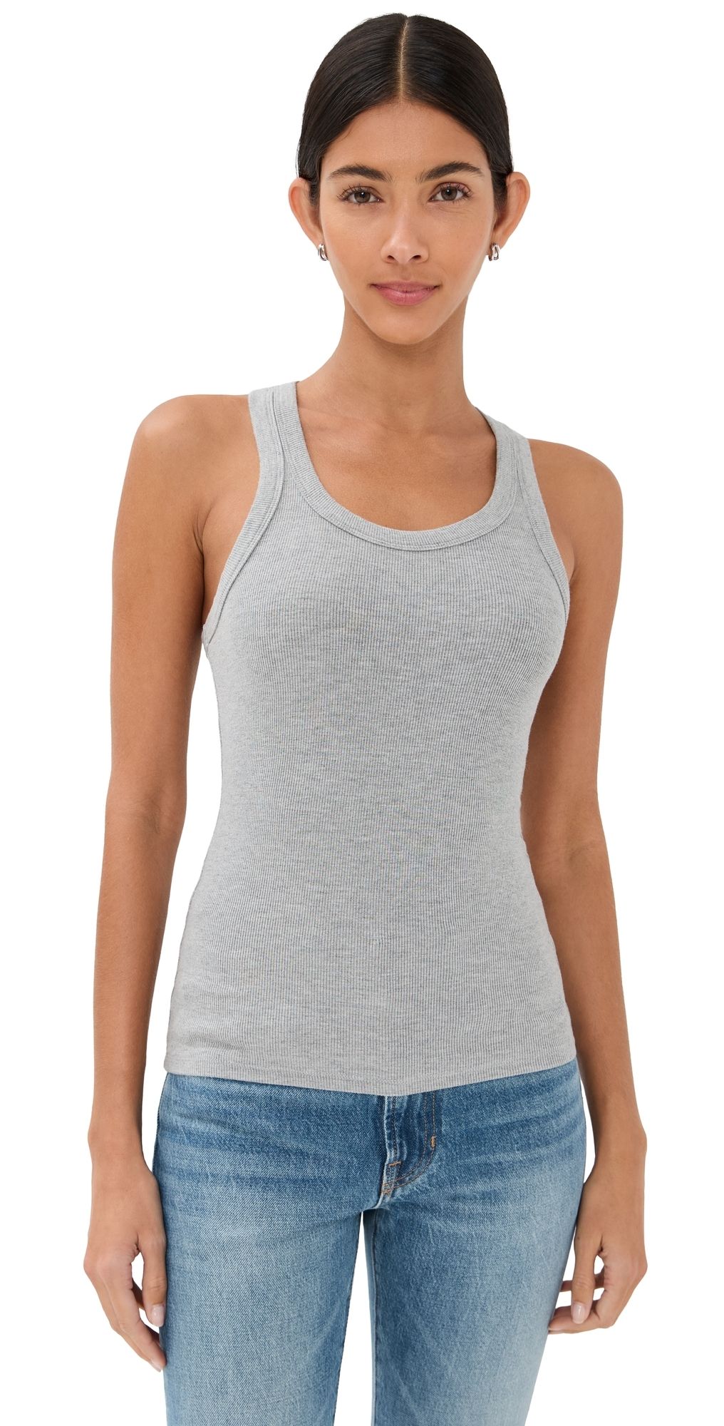 SPRWMN Rib Fitted Scoop Tank Heathered Grey M