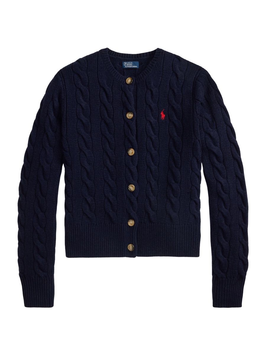 Polo Ralph Lauren Women's Logo-Embroidered Wool-Blend Cable-Knit Cardigan - Hunter Navy - Size XXL