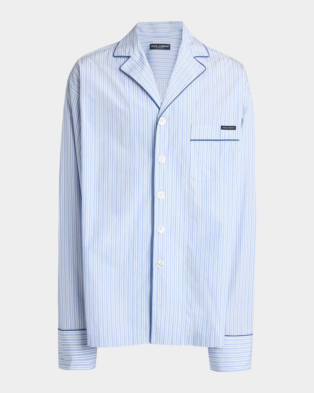 Men & apos;s Cotton and Silk Stripe Button-Down Shirt with Piping