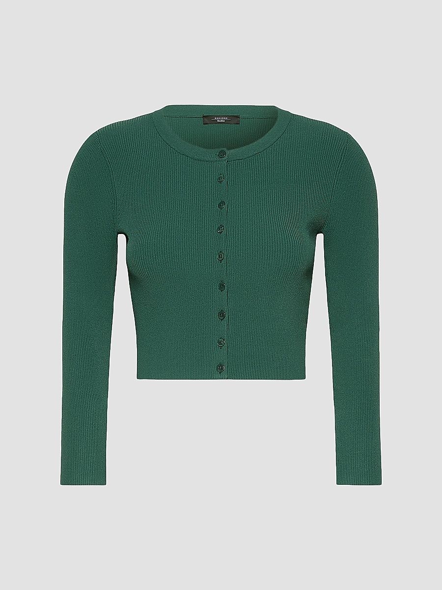 Women's Fine Rib Knit Viscose Yarn Cardigan - Green - Size XL