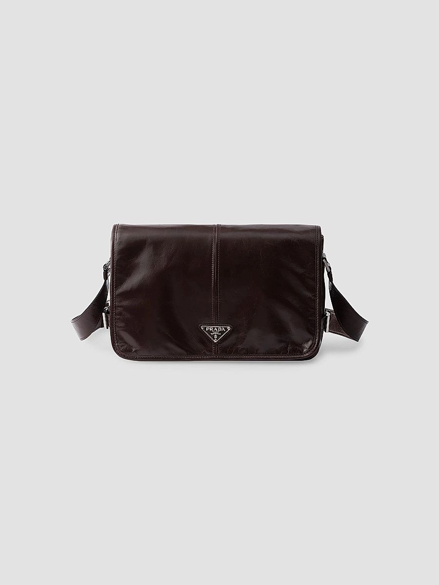 Prada Men's Leather Shoulder Bag - Dark Brown