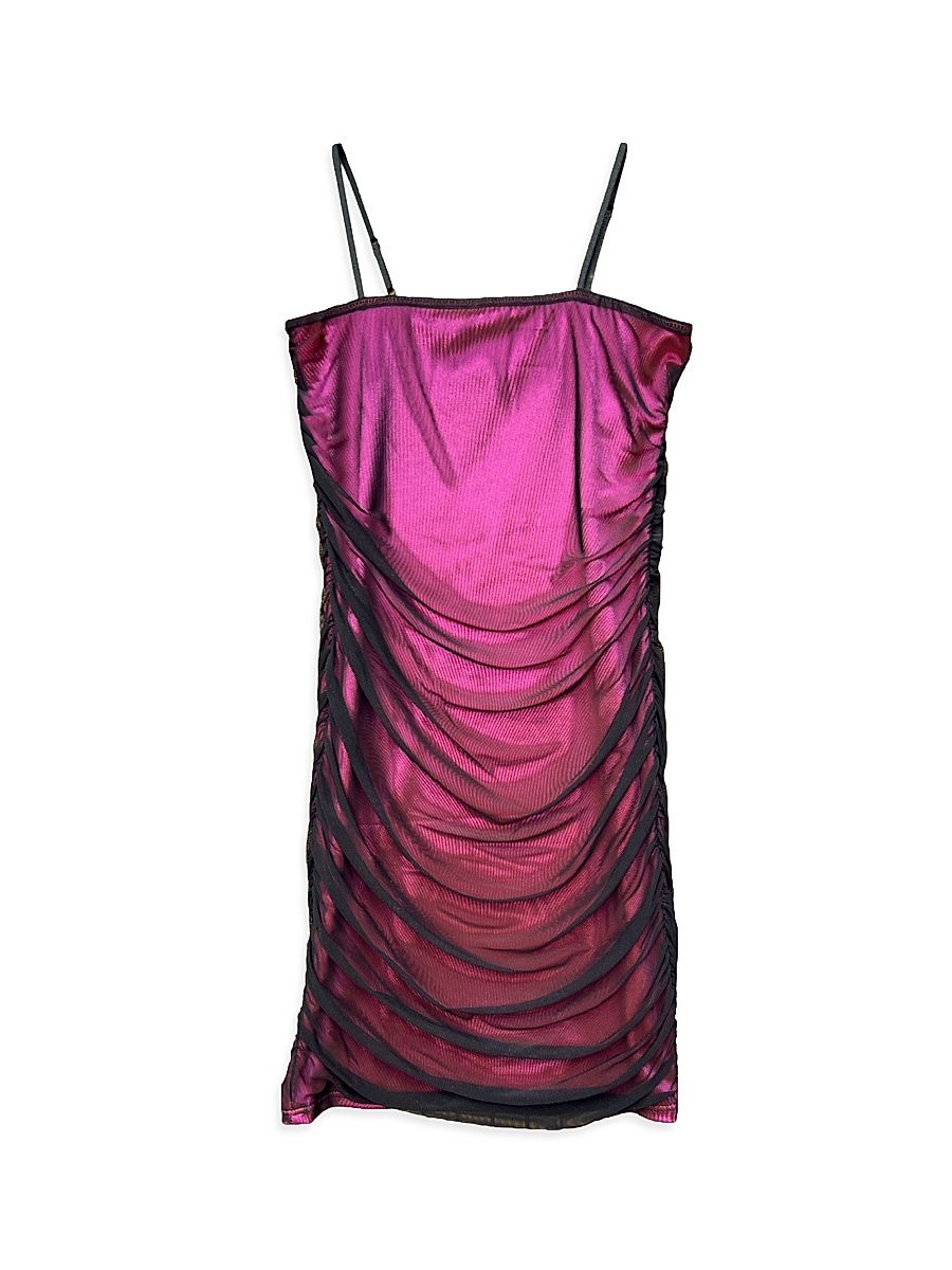 Un Deux Trois Girl's Girl's Mesh Dotted & Ruched Dress - Black Fuchsia - Size 7