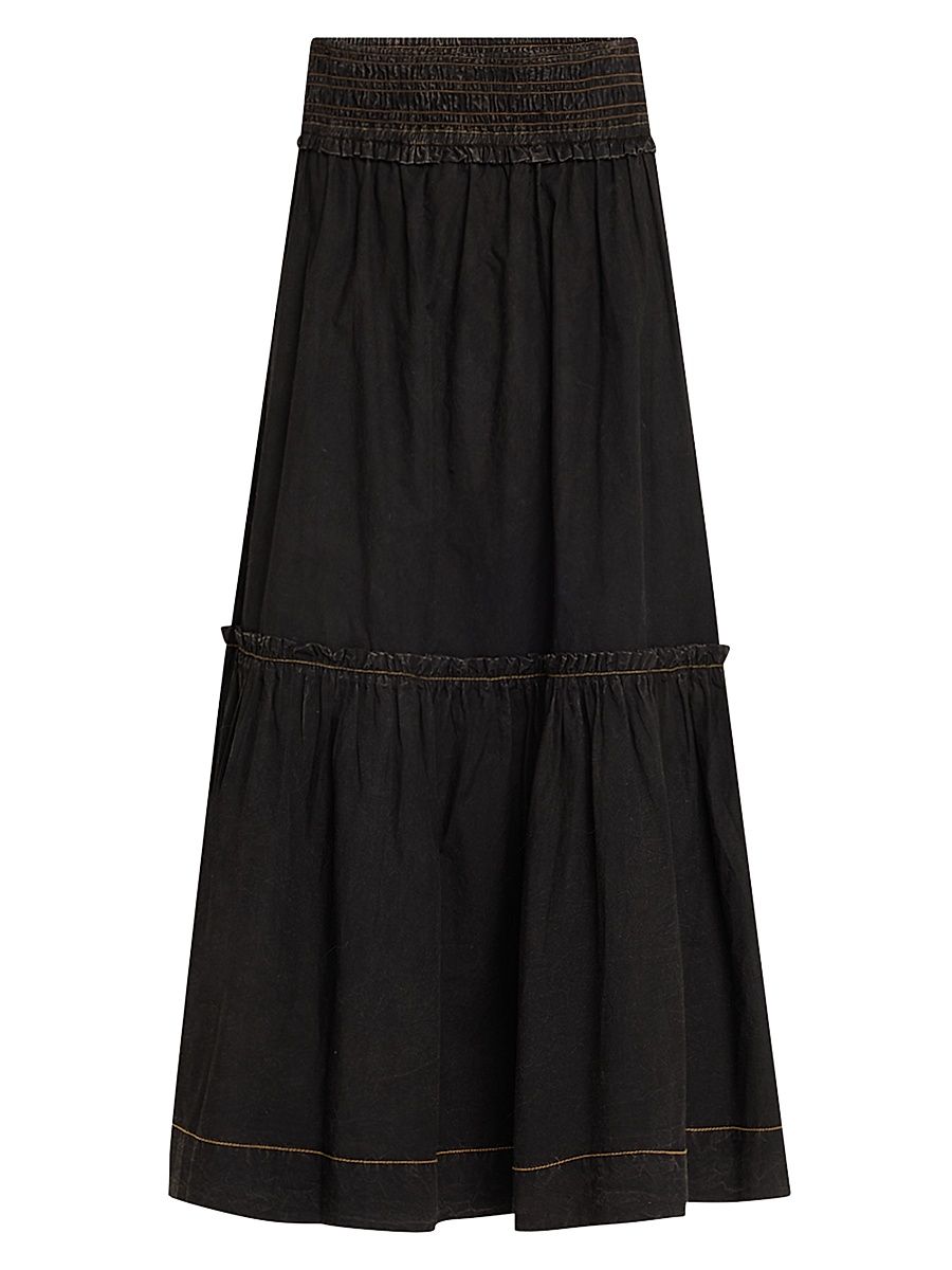 Women's Denim Smocked Maxi Skirt - Black - Size 8