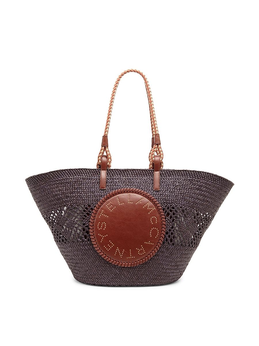 Women's Large Basket Eco Iraca Palm & Rope Tote Bag - Black Tan