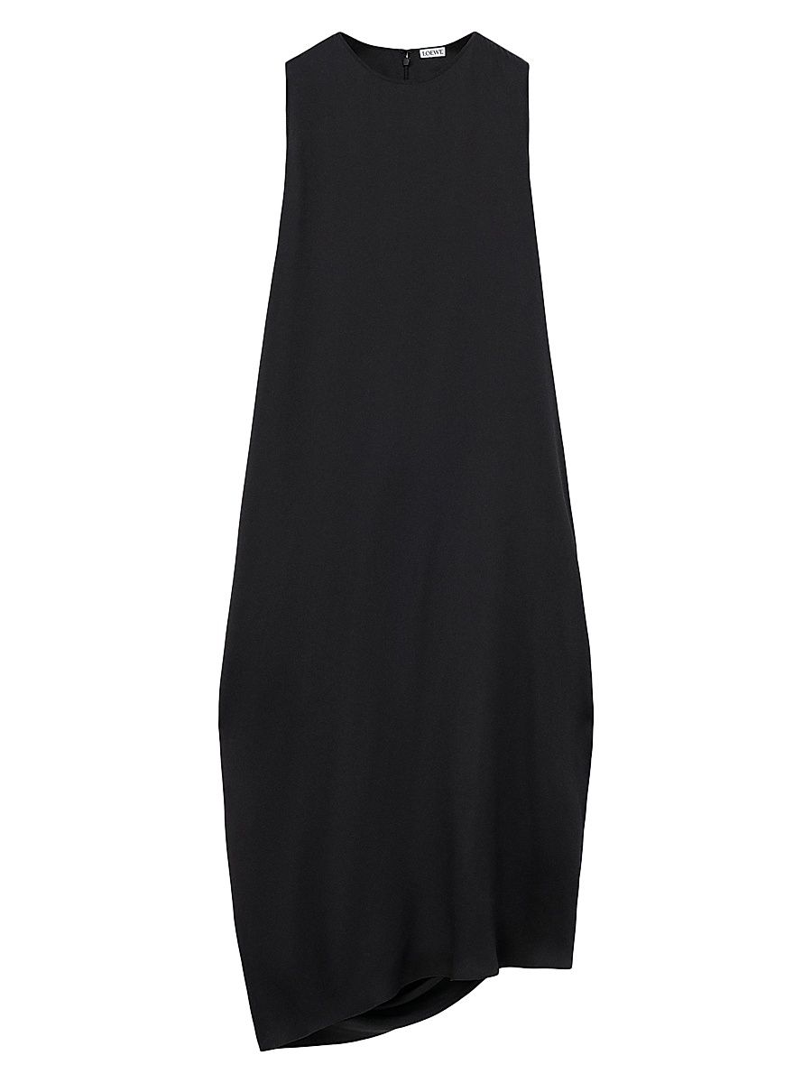 Women's Draped Silk Sleeveless Midi-Dress - Black - Size 8