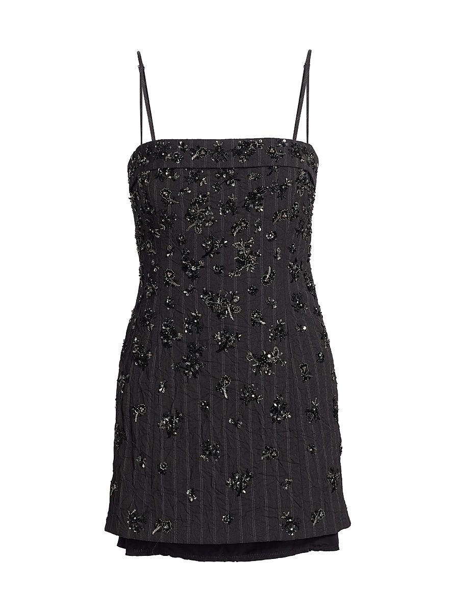 Women's Anden Embellished Minidress - Charcoal Stripe - Size 12