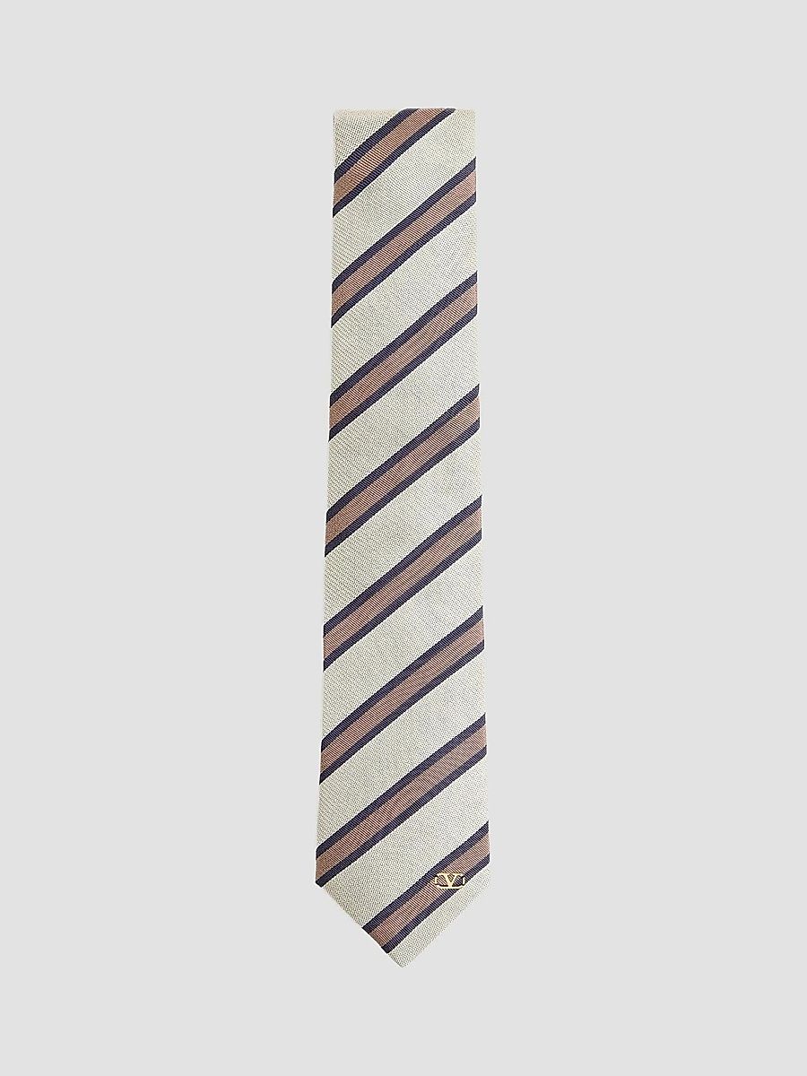 Men's Jacquard Regimental Silk Tie - White Blue