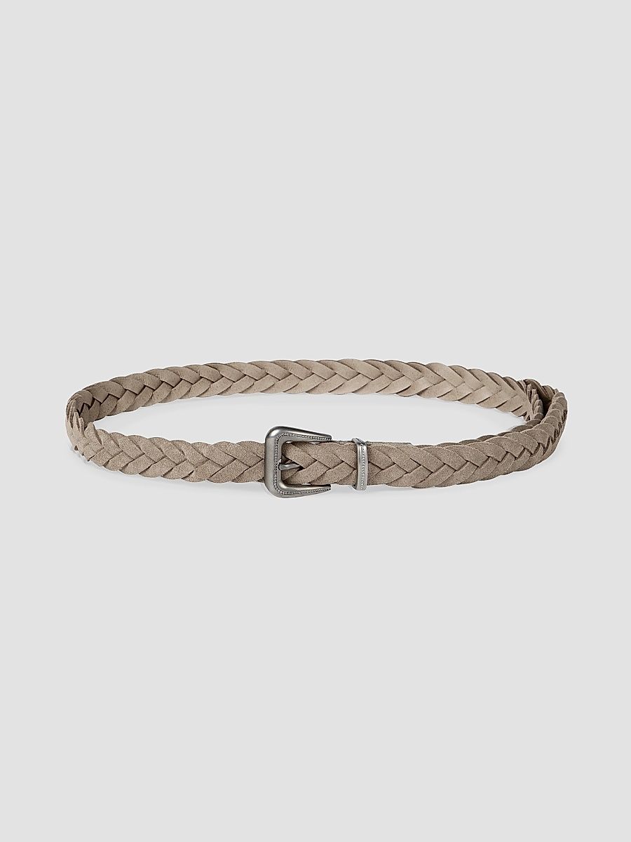 Women's Braided Leather Belt with Monili - Beige - Size Large