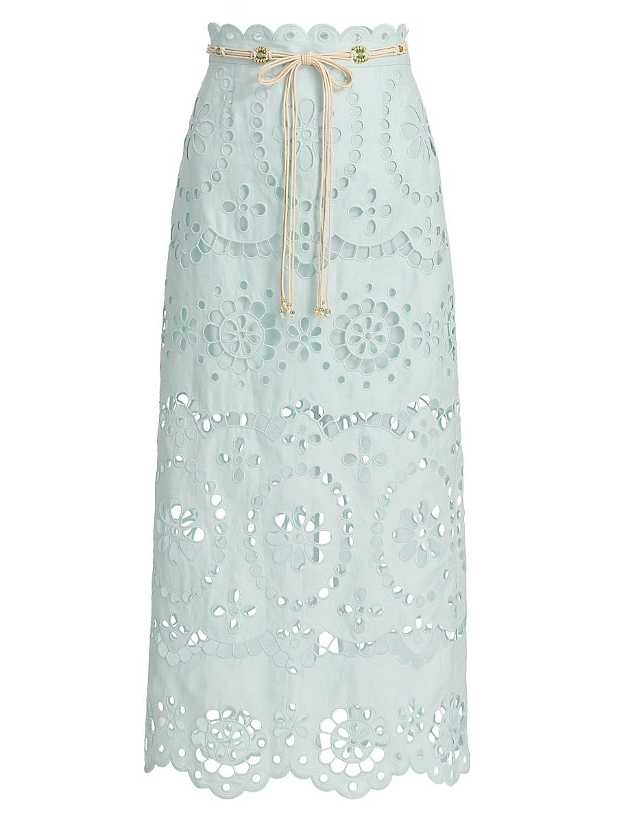 Women's Awaken Laser-Cut Linen Midi-Skirt - Mint - Size 8
