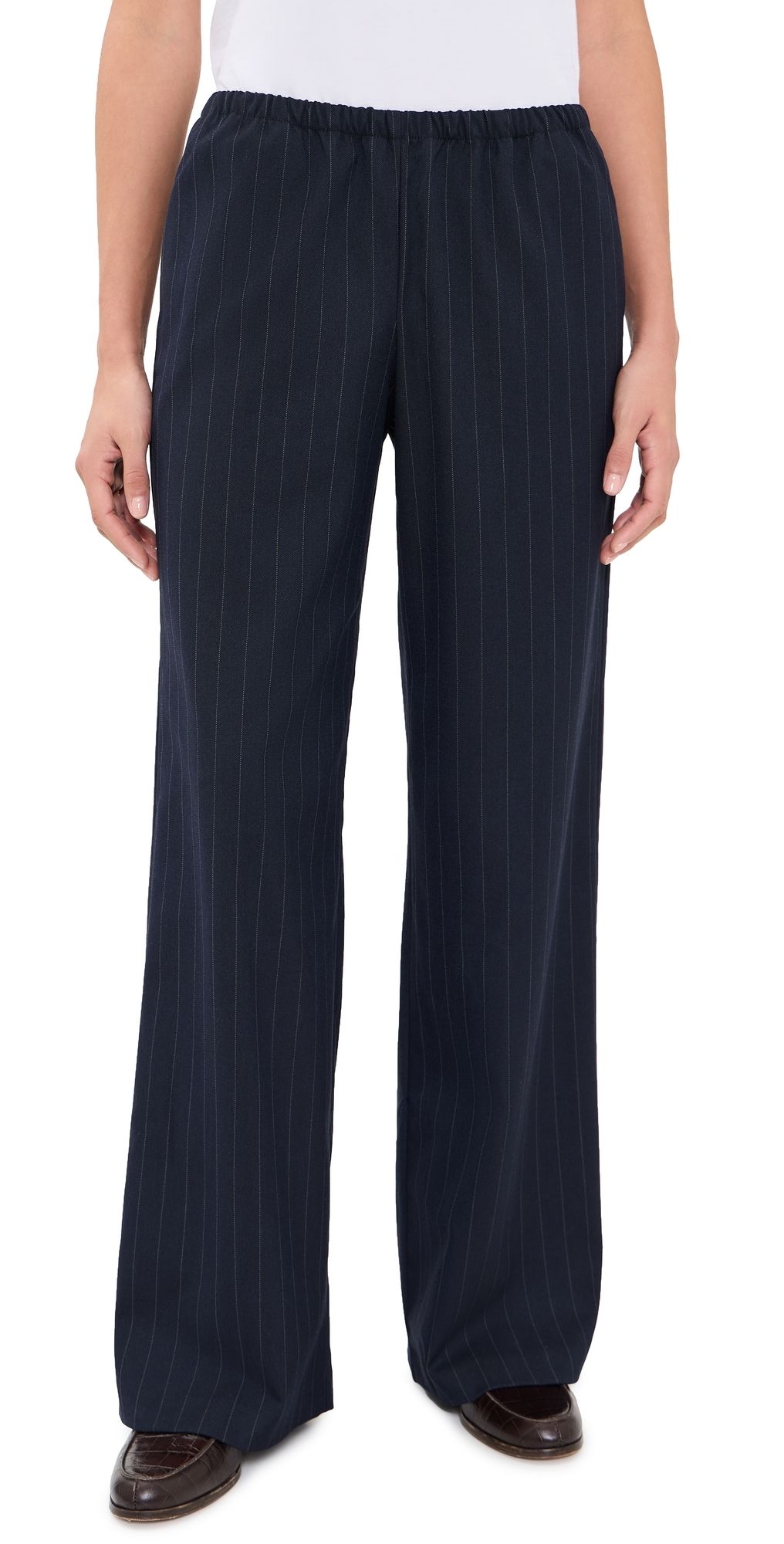 Good American The Pull On Trousers Navy Pinstripe XS
