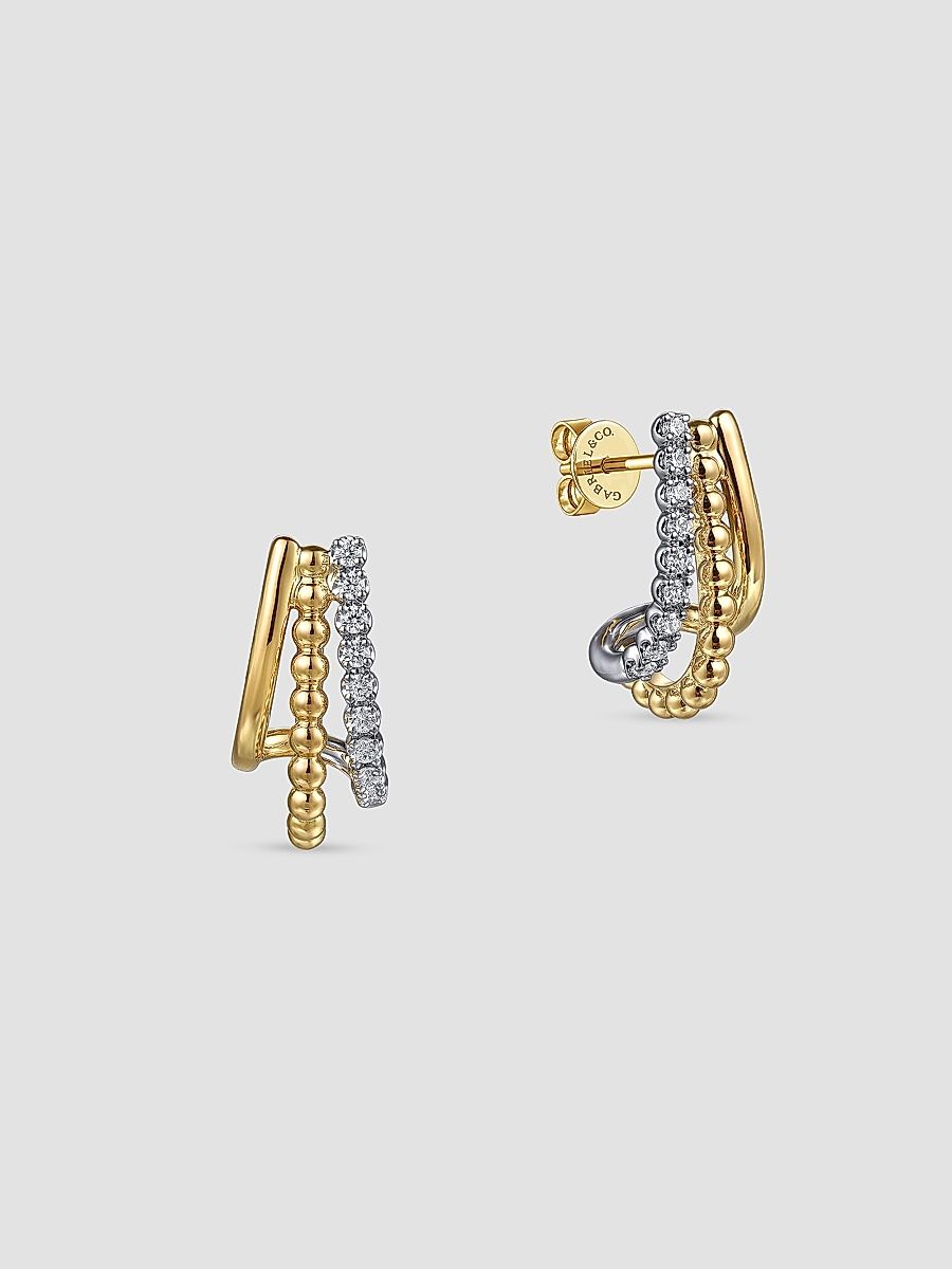 Gabriel & Co Women's Bujukan 14K Gold & 0.18 TCW Diamond J Hoop Earrings - Yellow Gold