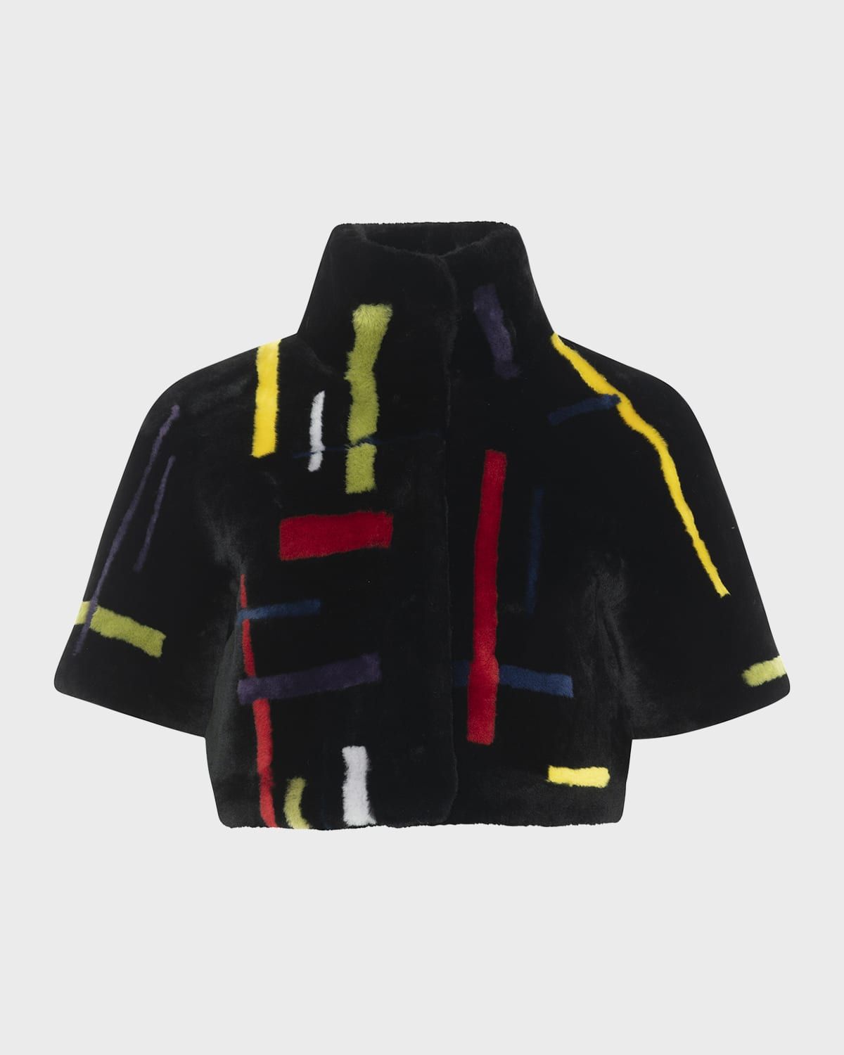 Reversible Abstract Shearling Lamb Bolero Jacket