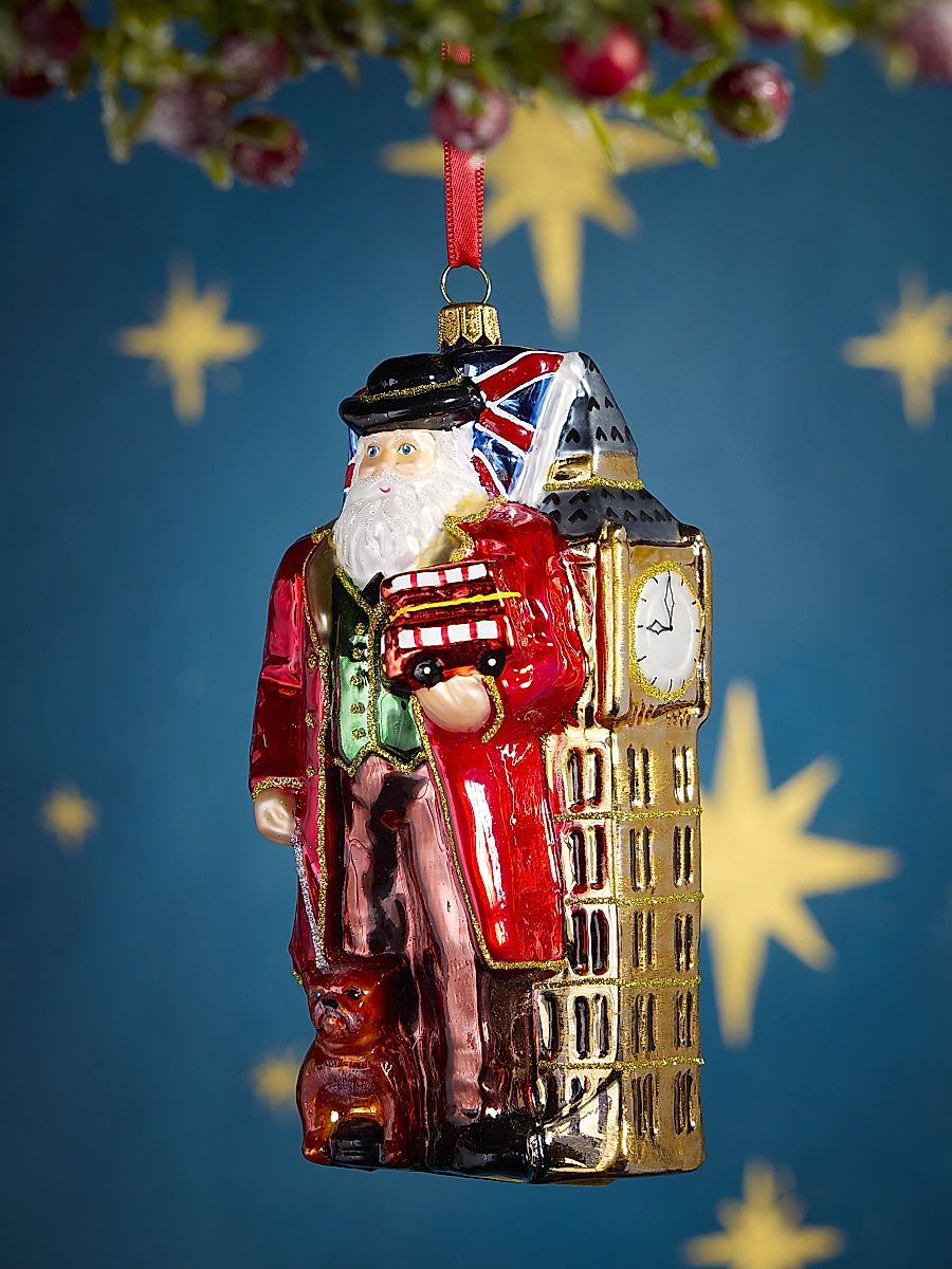 English Santa Glass Ornament