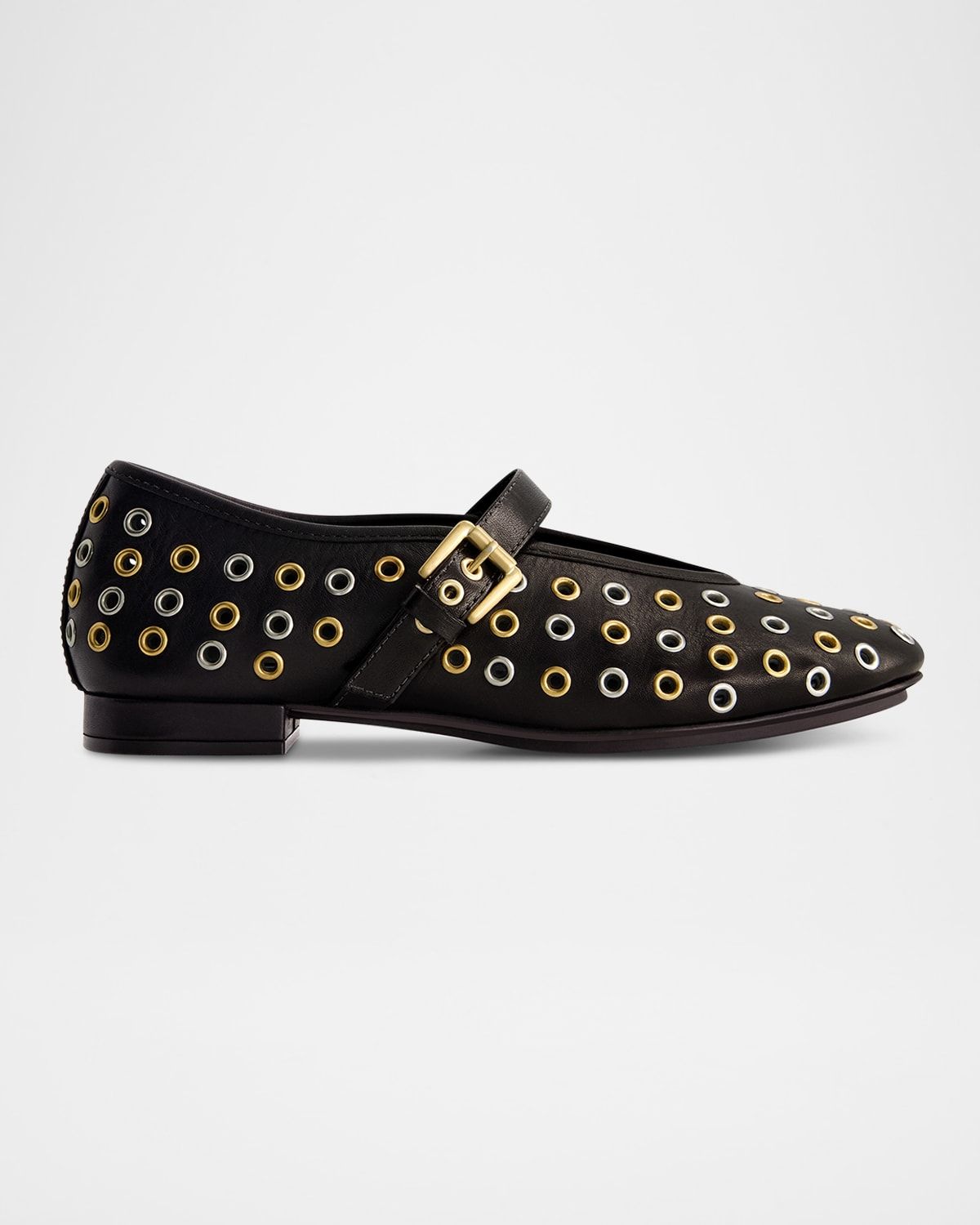 Leather Grommet Mary Jane Ballerina Flats