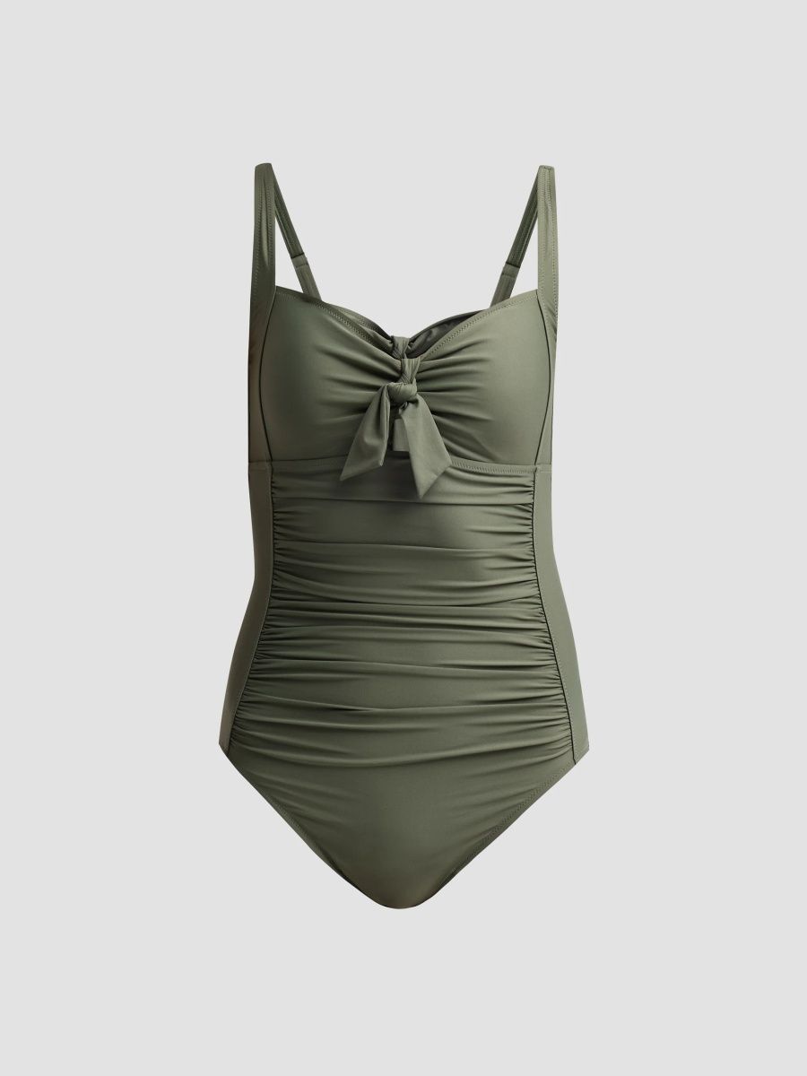 Johnny Was Women's Tie-Front Ruched One-Piece Swimsuit - Olive Green - Size XL