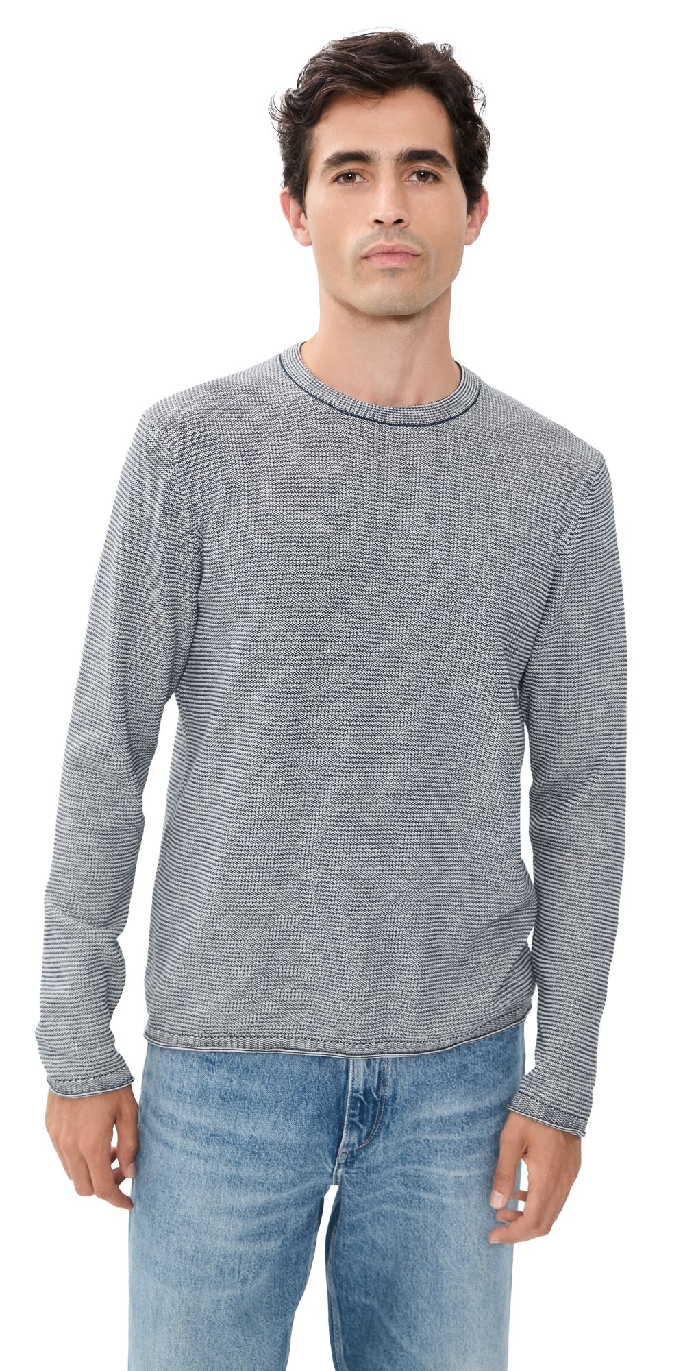 Billy Reid Tuck Stripe Crew Sweater Dark Denim S
