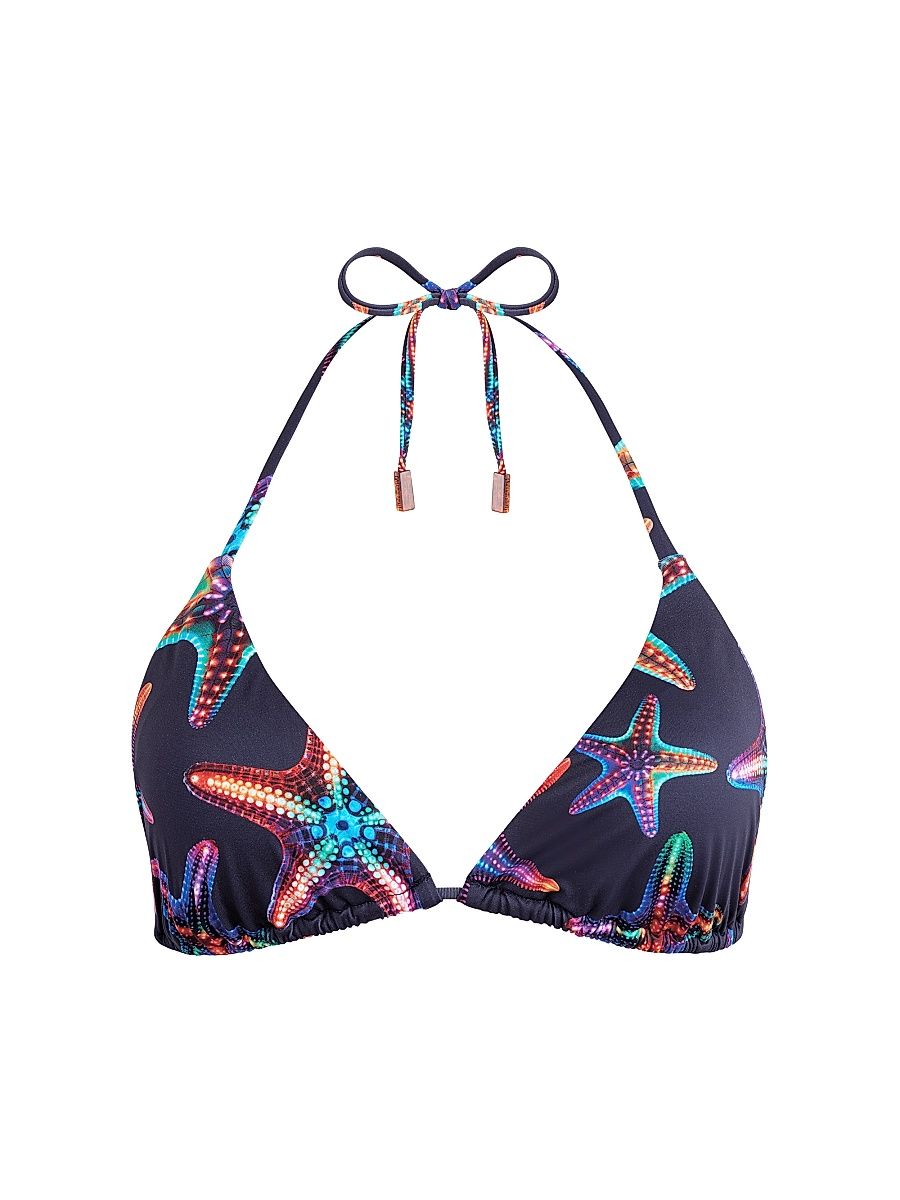 Women's Disco Stars Printed Bikini Top - Blue Marine Navy - Size Large