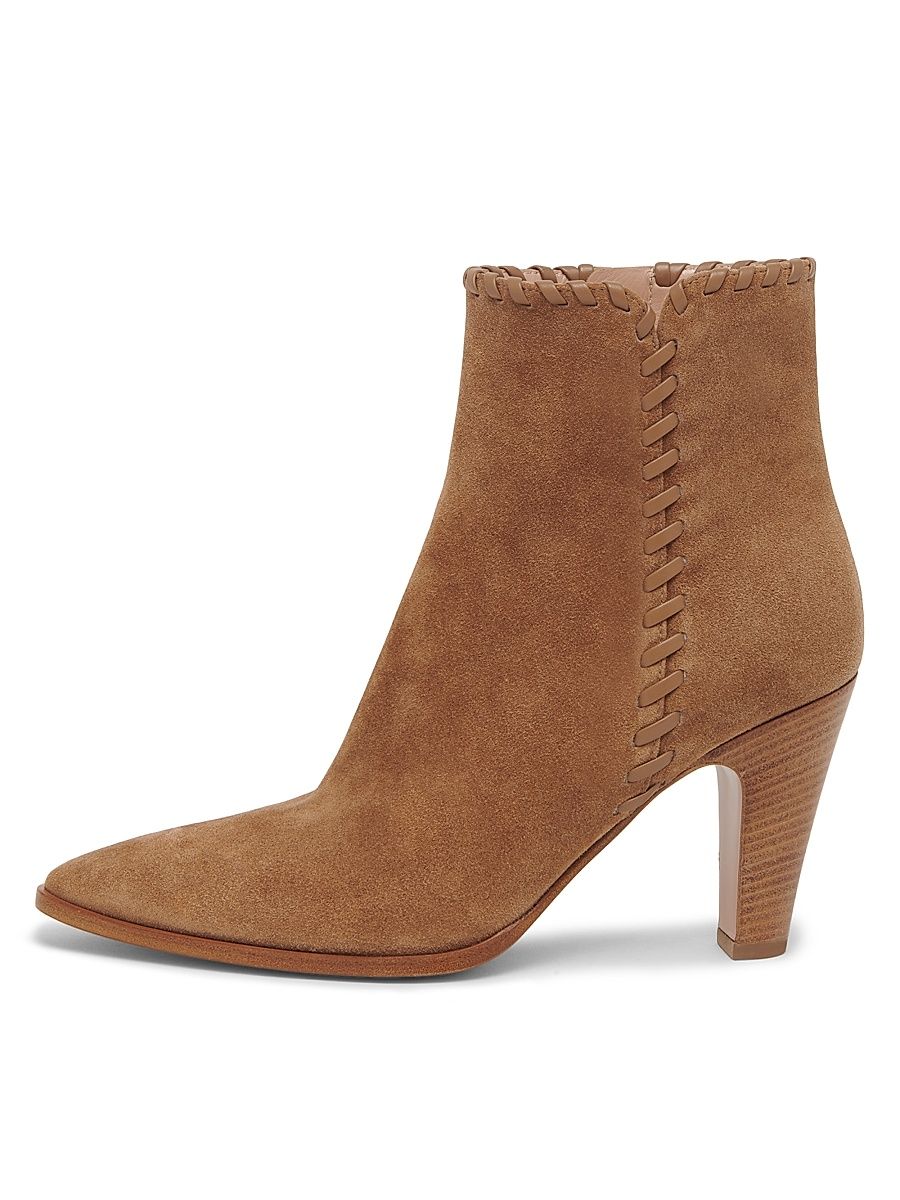 Women's 85MM Whipstitch-Trim Suede Ankle Boots - Camel - Size 8