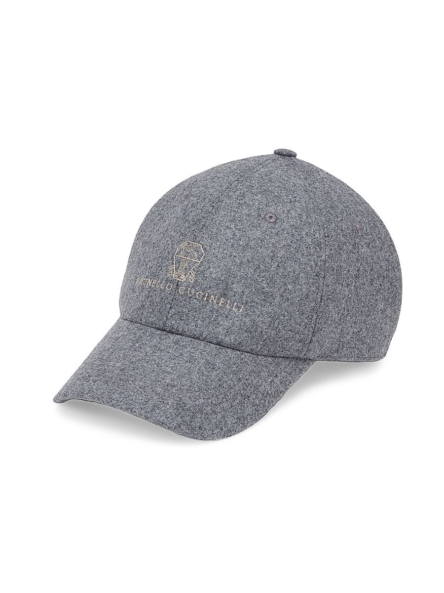 Men's Virgin Wool Flannel Baseball Cap with Embroidery - Medium Grey - Size Medium