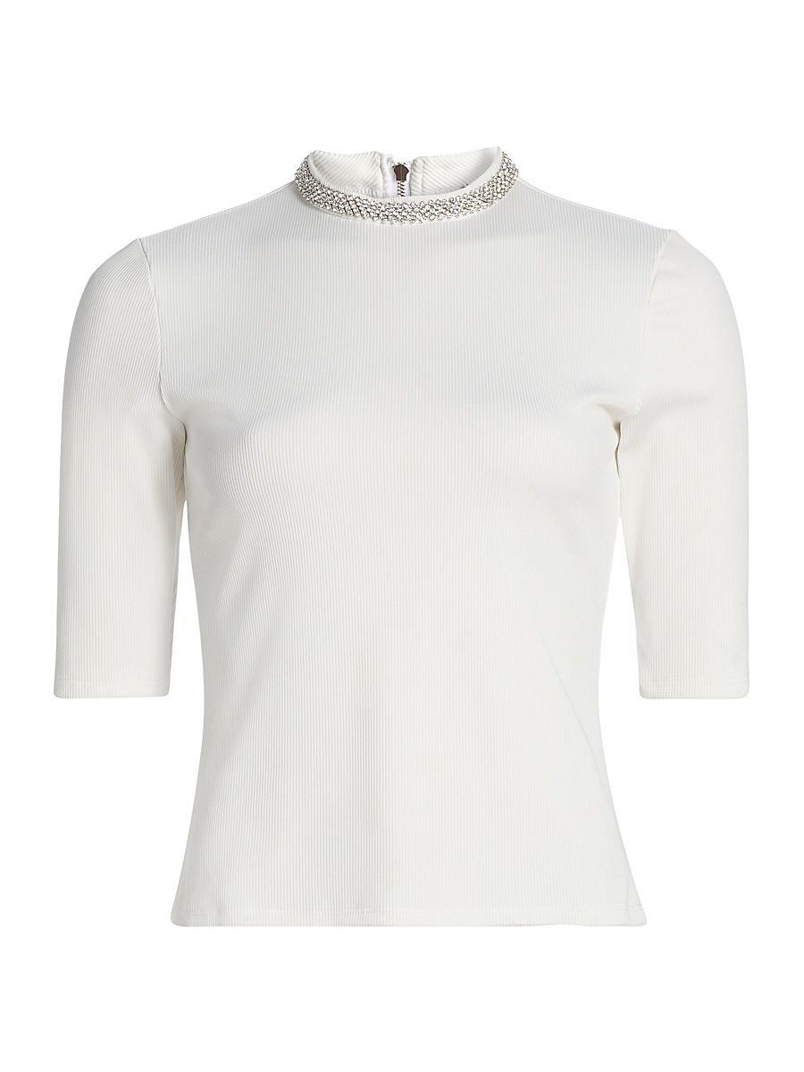 Women's Annette Crystal Trim Slim-Fit Top - White - Size Large