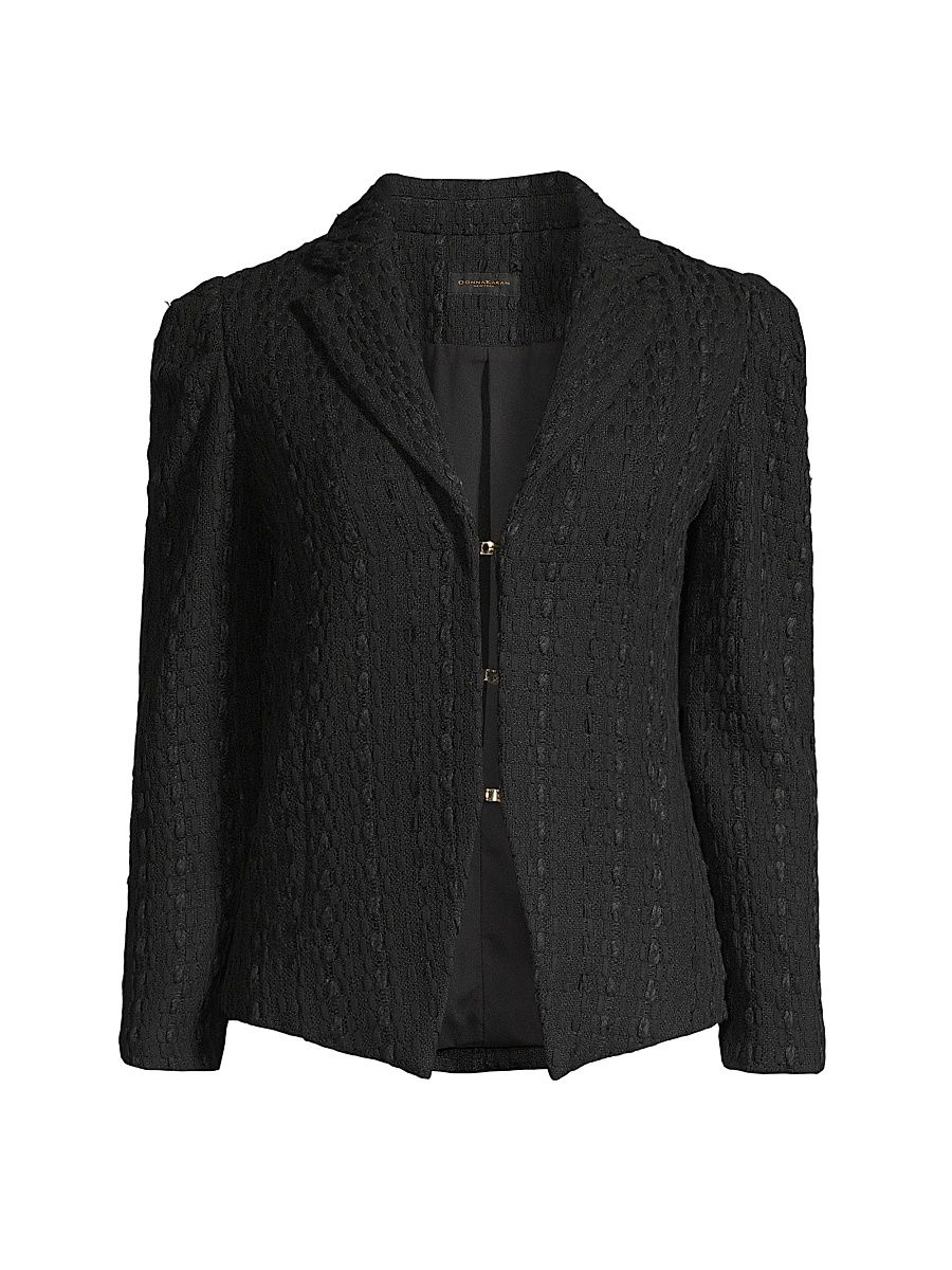 Women's Rustic Chic Ribbon Tweed Jacket - Black - Size 0