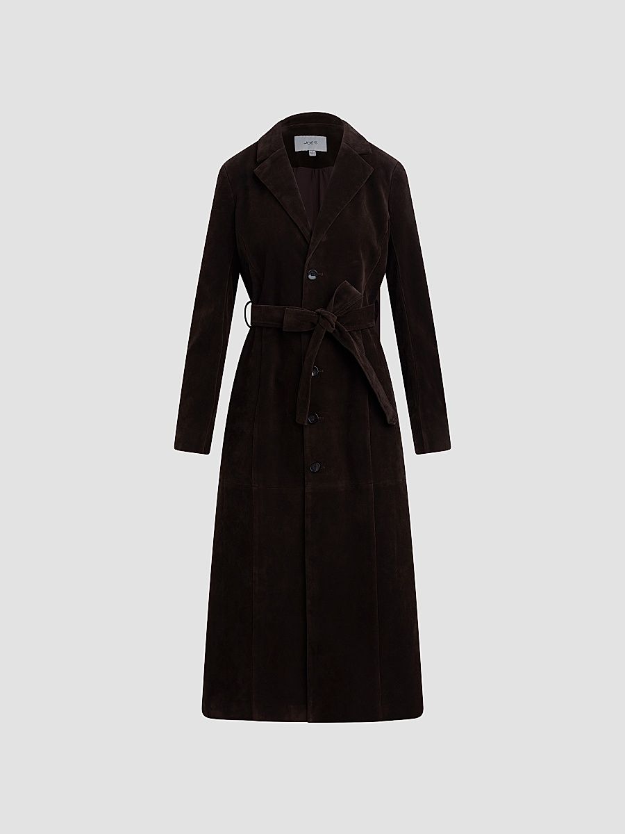 Women's The Faux-Suede Long Coat - Dark Chocolate - Size XS