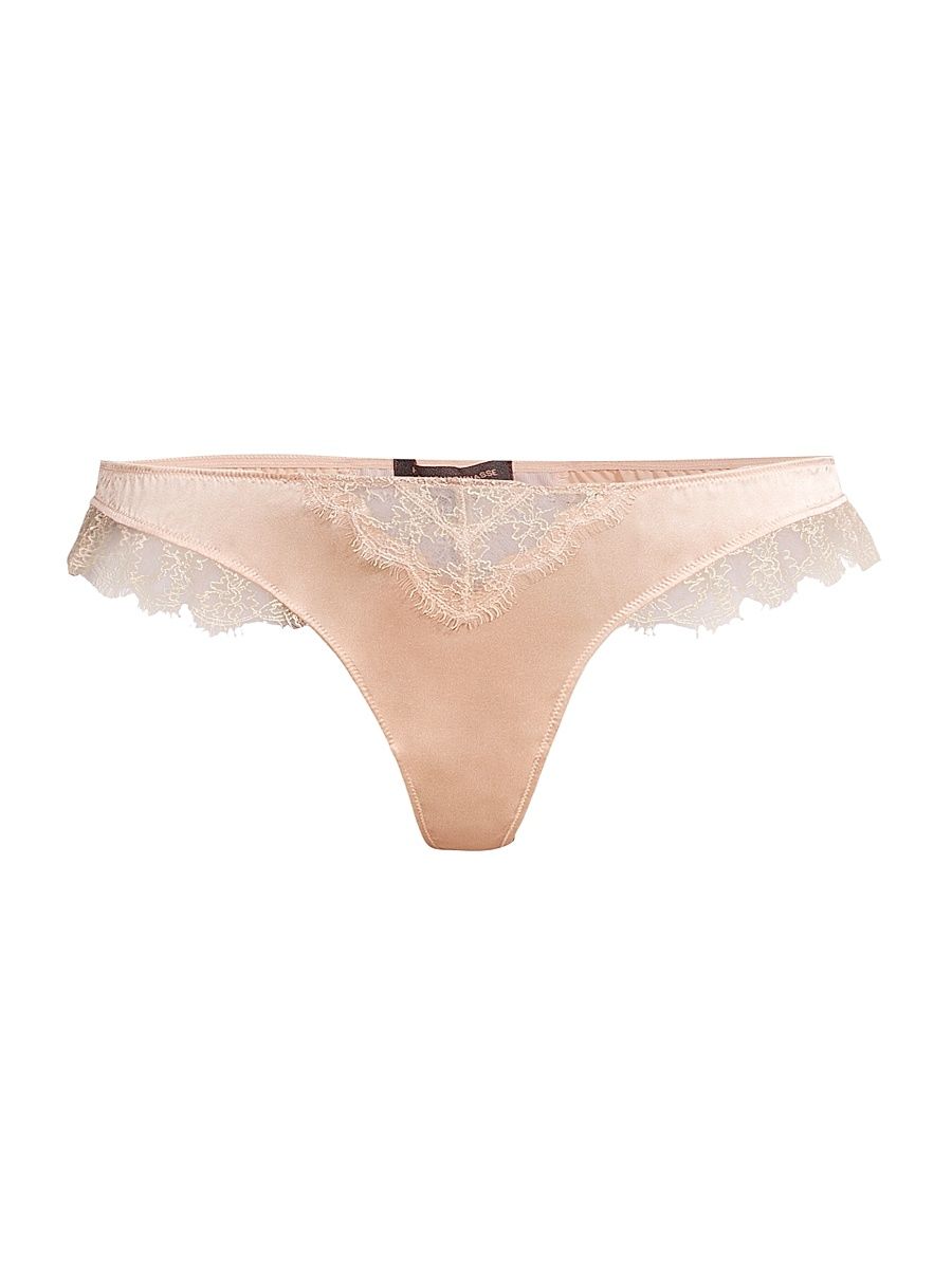 Women's Lace Inset Thong - Champagne - Size Large