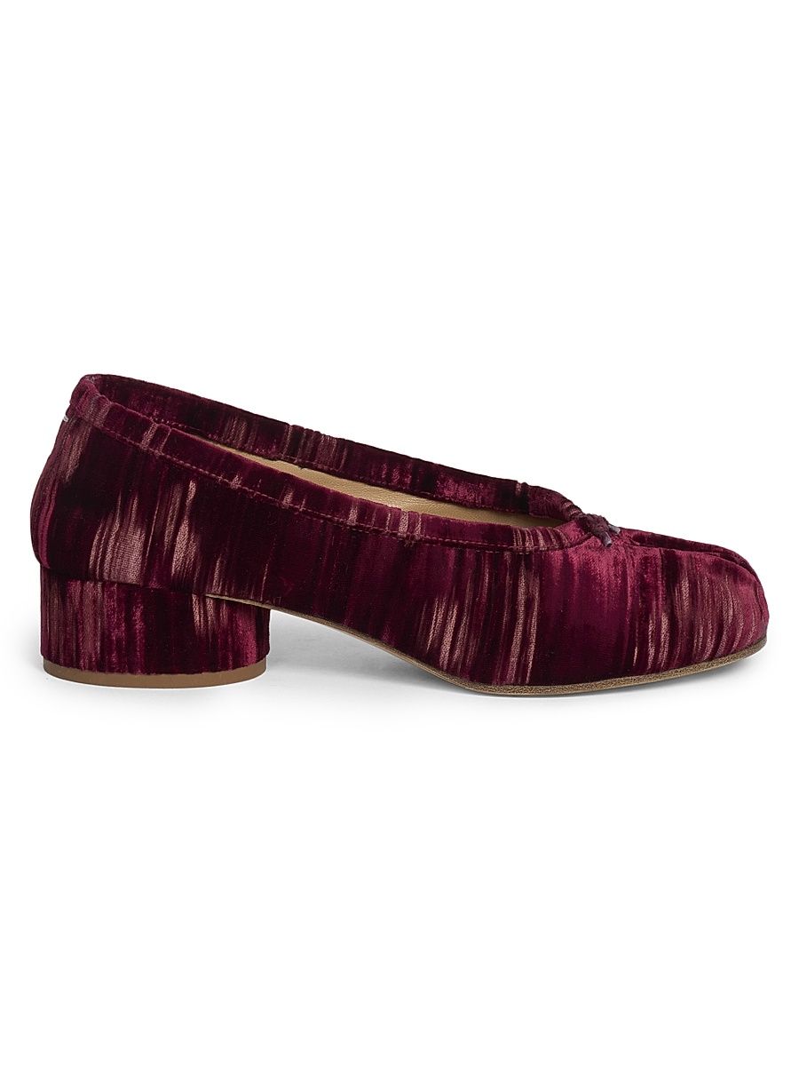 Women's Tabi Ballerina 35MM Textured Velvet Pumps - Cordovan Red - Size 9
