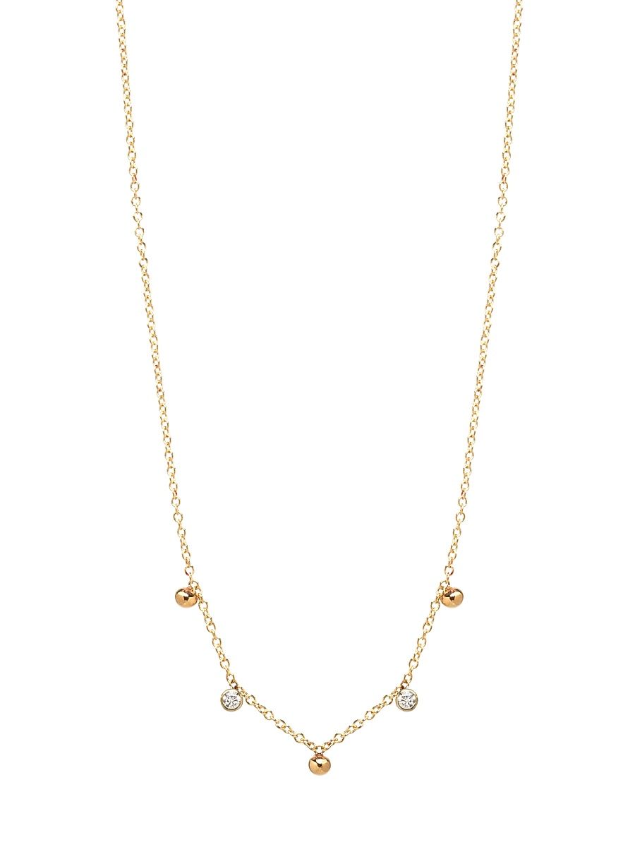 Women's Gold Beads 14K Yellow Gold & Diamond Scattered Charm Necklace - Yellow Gold