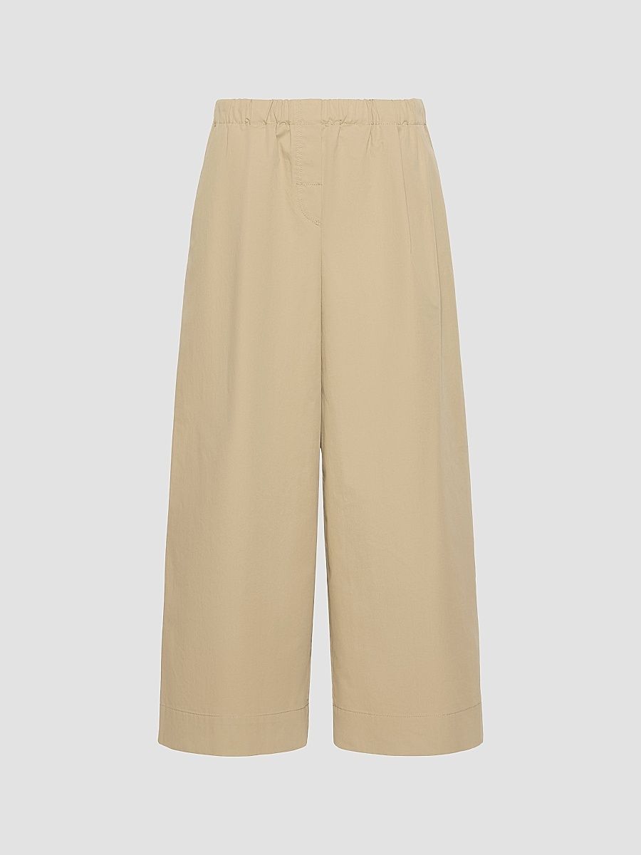Women's Flared Cotton Gabardine Trousers - Beige - Size 14