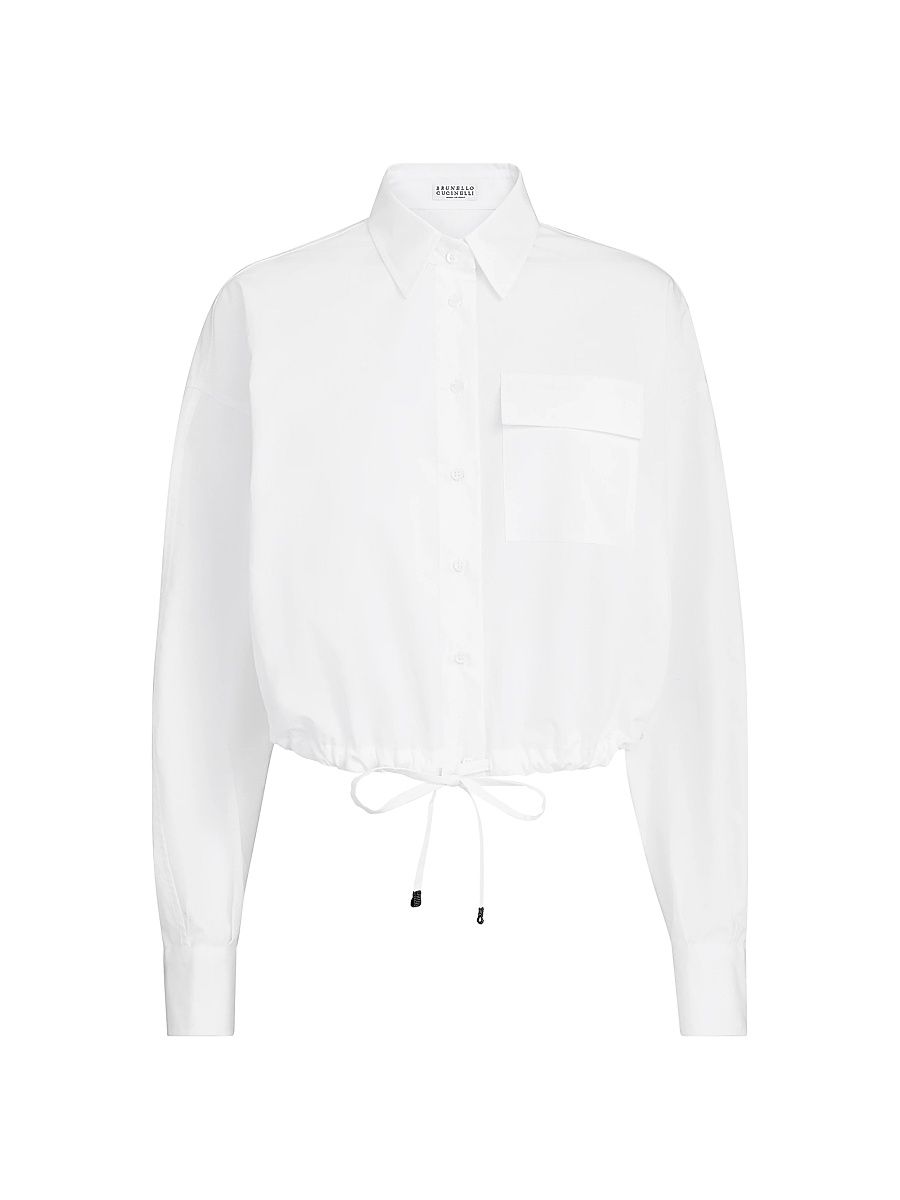 Women's Cotton Poplin Cropped Shirt with Monili - White - Size XXXL