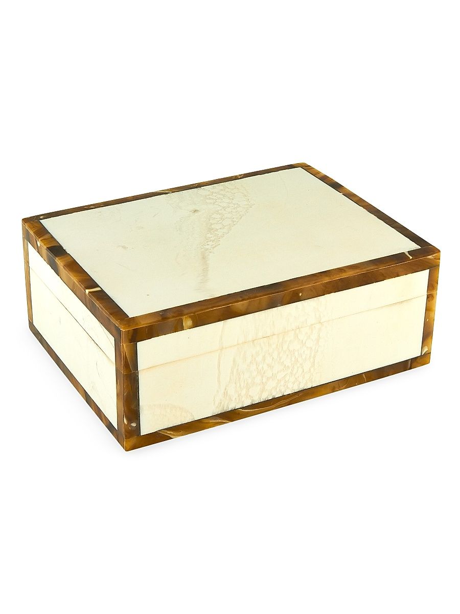 Resin Bone With Faux Horn Border Box - Natural White Brown