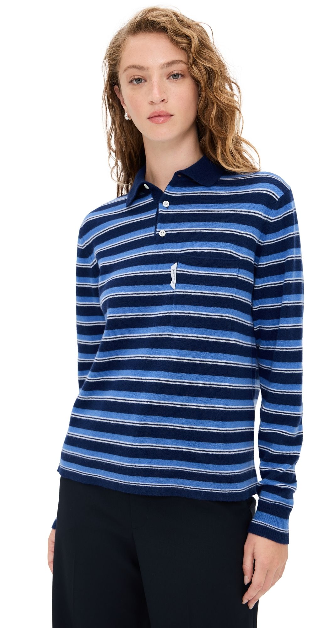 HOMMEGIRLS Knit Stripe Polo Blue Stripe M