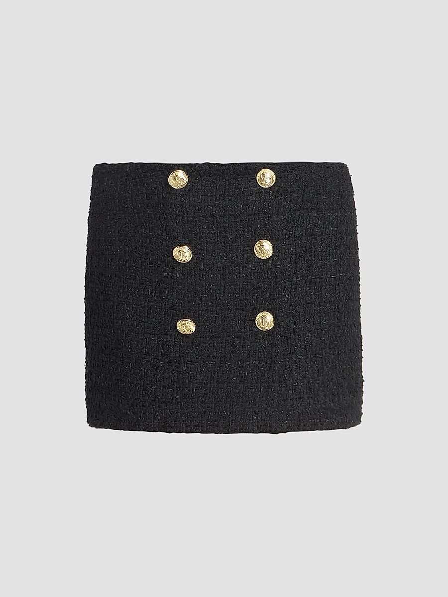 Balmain Women's Buttoned Tweed Mini Skirt - Noir - Size 14