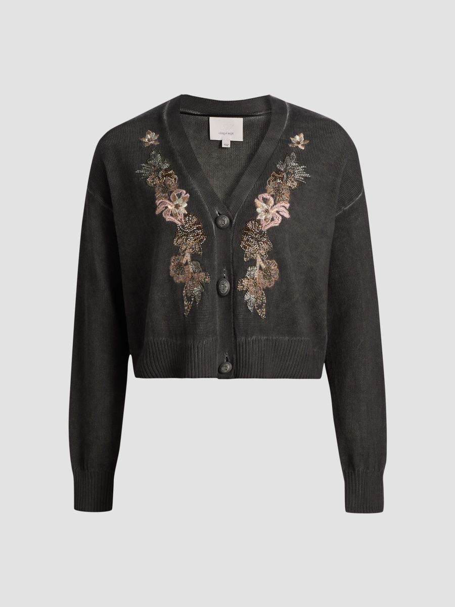 Women's Lita Embroidered Cardigan - Black Multi - Size XXS