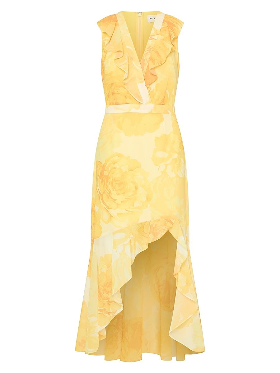 Women's Nanci Camellia-Print Midi-Dress - Yellow Multi - Size 2