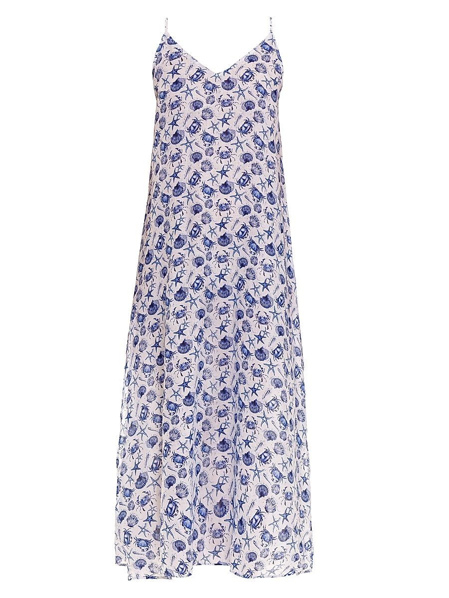 Women's Blue Serenity Frida Ecru Seashells By The Seashore Maxi Dress - White - Size Large