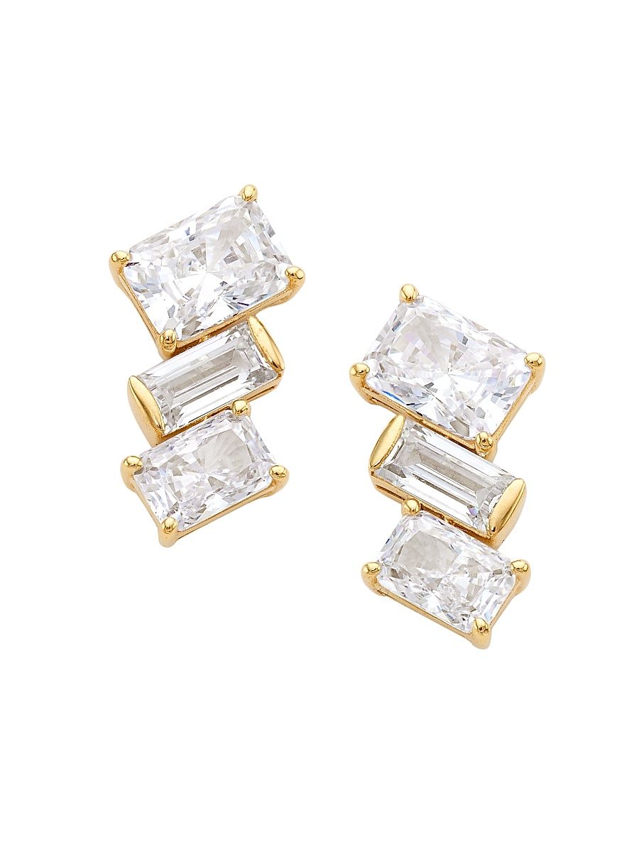 Women's Jazz 18K Gold-Plated & Cubic Zirconia Angled Stud Earrings - Gold