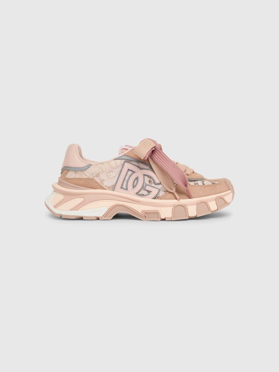 Dolce & Gabbana Women's Logo Lace-Trim Suede Low-Top Sneakers - Rose - Size 11