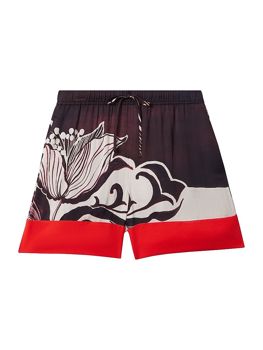 Women's Fallon Printed Satin Drawstring Shorts - Red Cream - Size 4