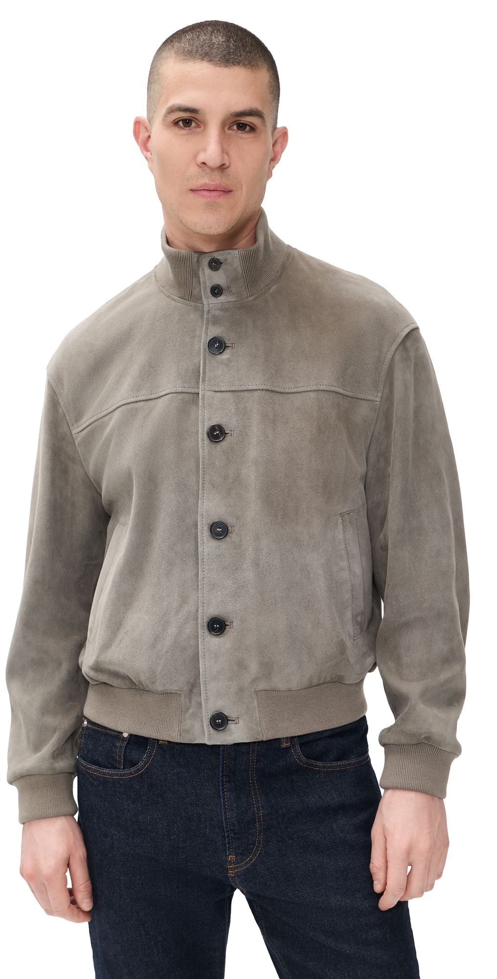 FRAME Rib Collar Suede Jacket Smoky Green L