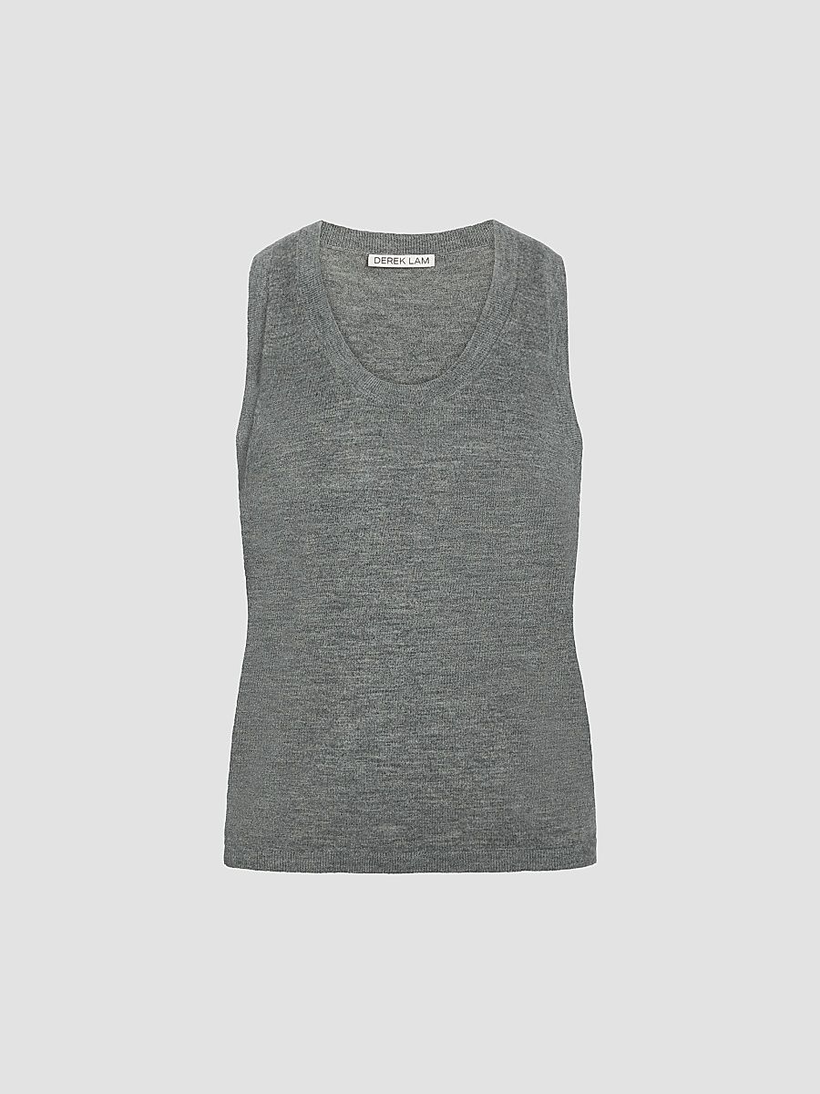 Women's Grayson Mercerized Wool-Cashmere Knit Tank - Thunder - Size Large