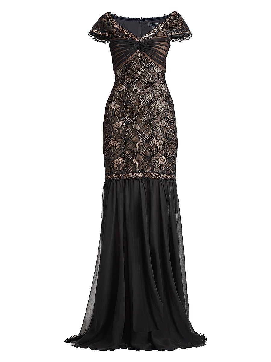 Women's Lace Chiffon Mermaid Gown - Black Tan - Size 20