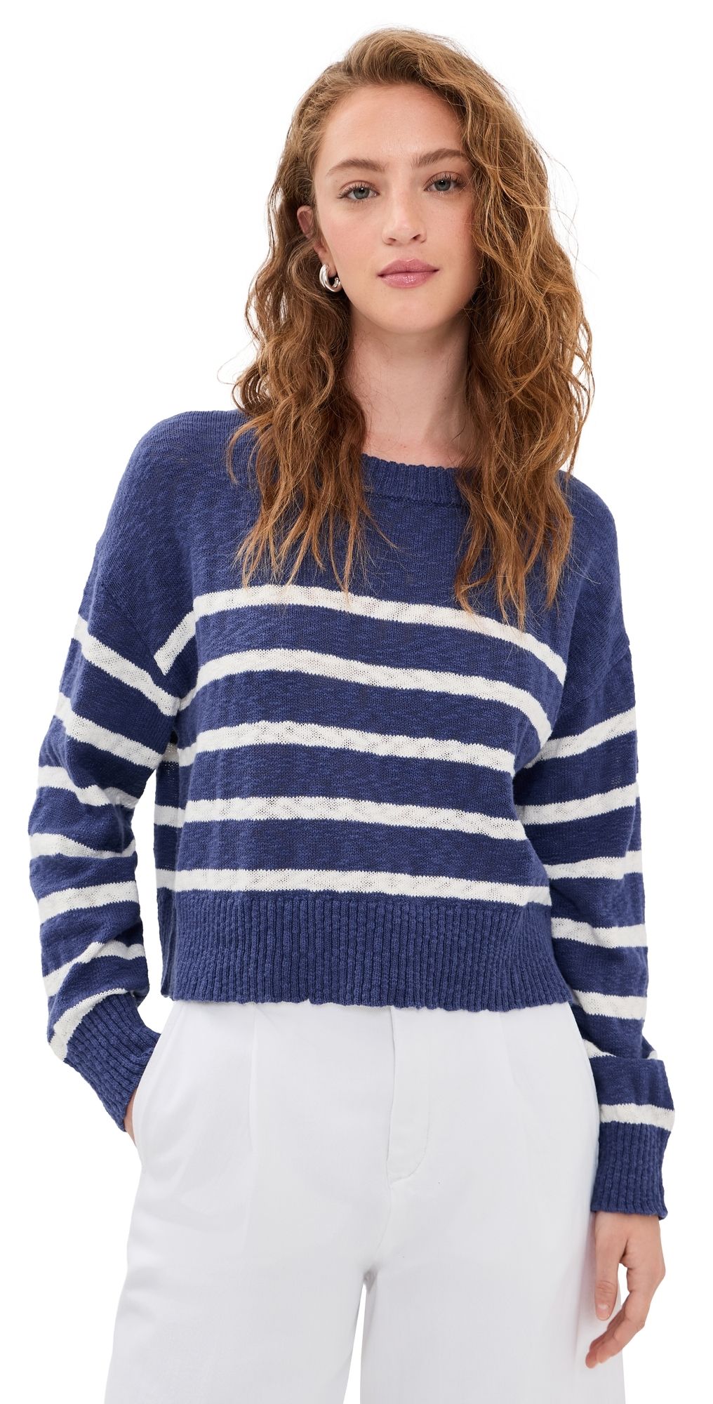 Marine Layer Seabreeze Crew Neck Sweater Navy/White Stripe XL