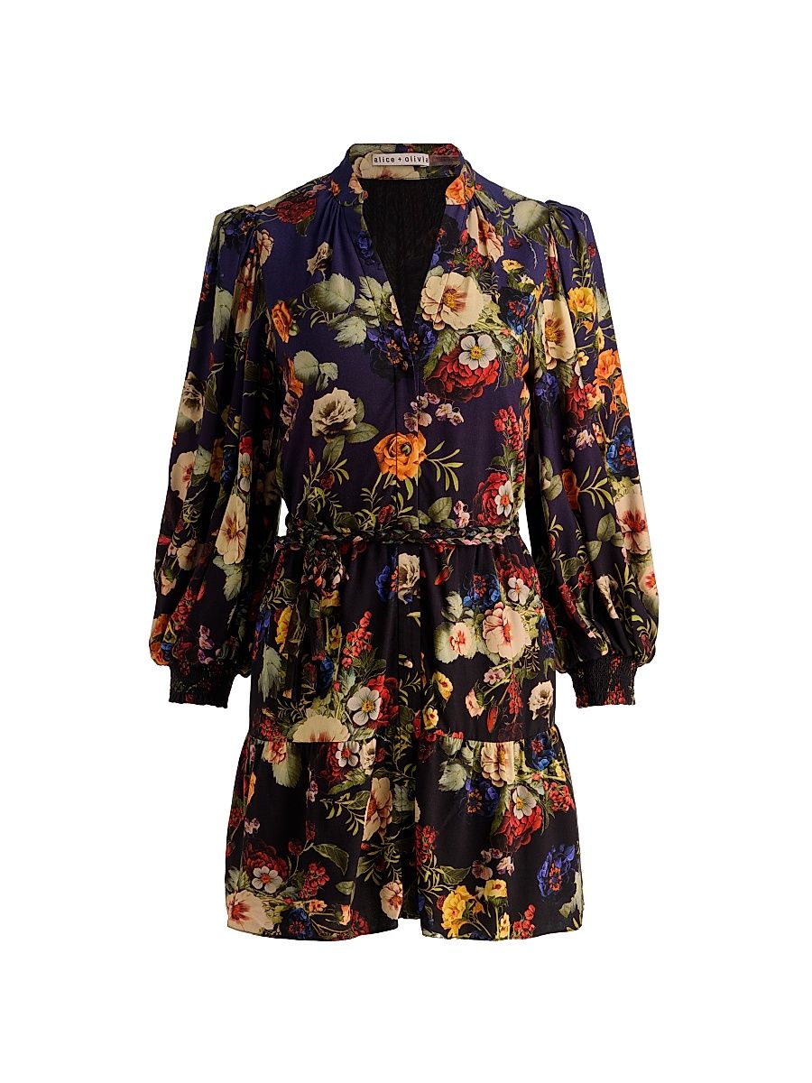 Women's Antonette Floral Balloon-Sleeve Minidress - Magic Garden Gradient - Size 14