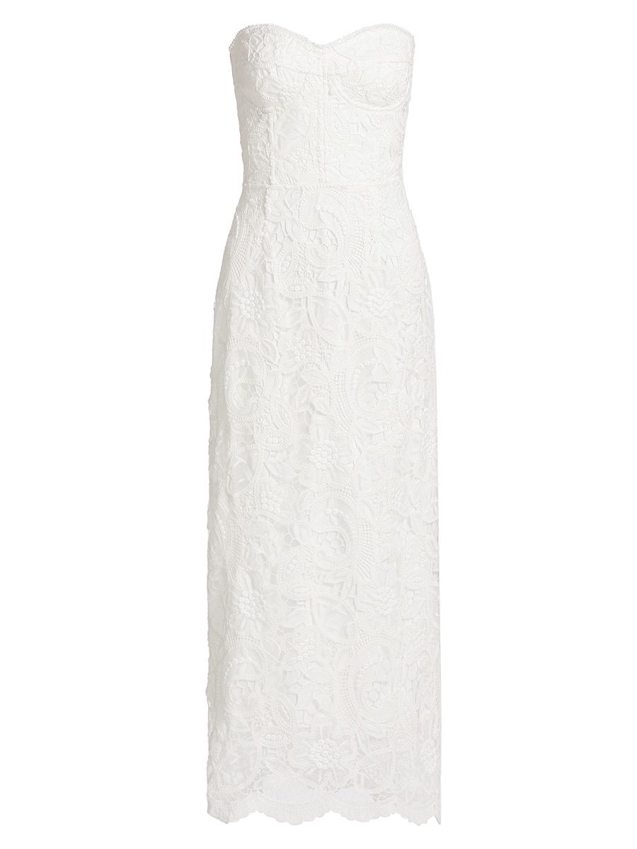 Women's Sienna Embroidered Lace Midi-Dress - White - Size Medium