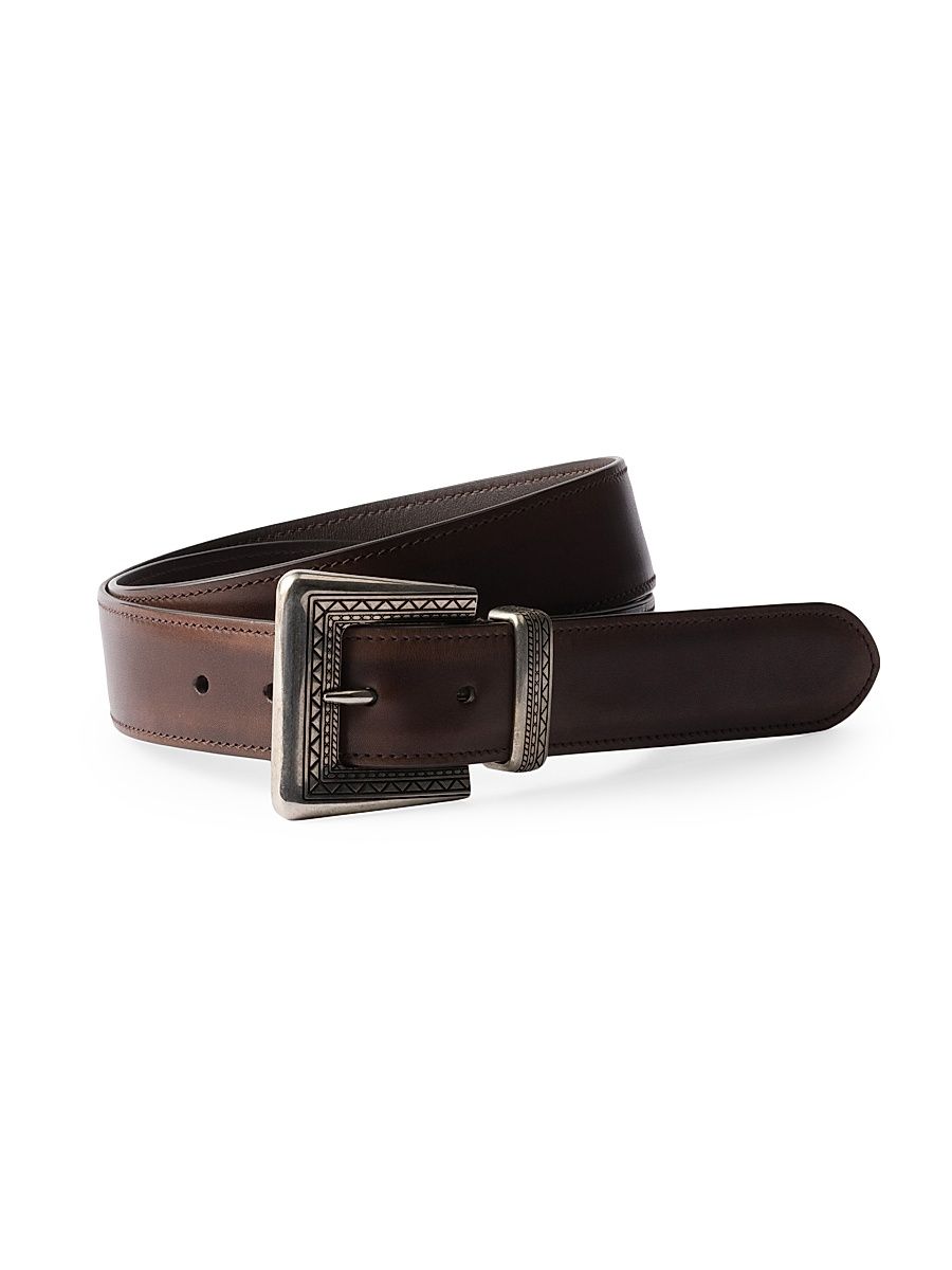Men's Antiqued Leather Belt - Brown - Size 30