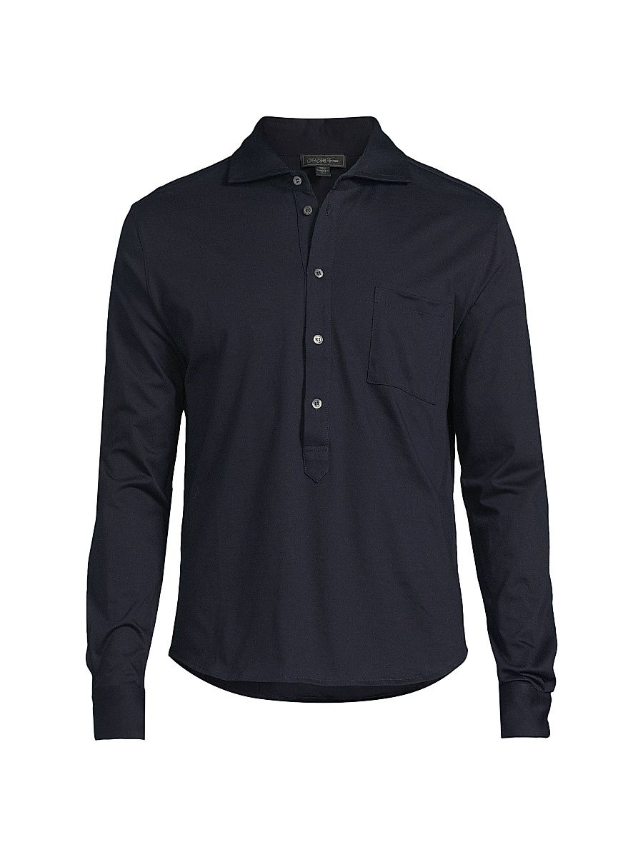 Men's Polo Long-Sleeve Shirt - Navy - Size Small