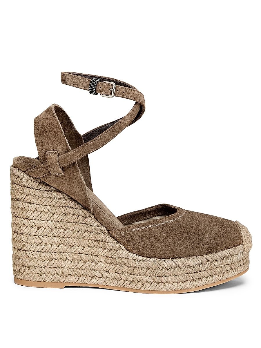 Women's 80MM Suede Ankle Wrap Espadrilles - Summer Torba - Size 11
