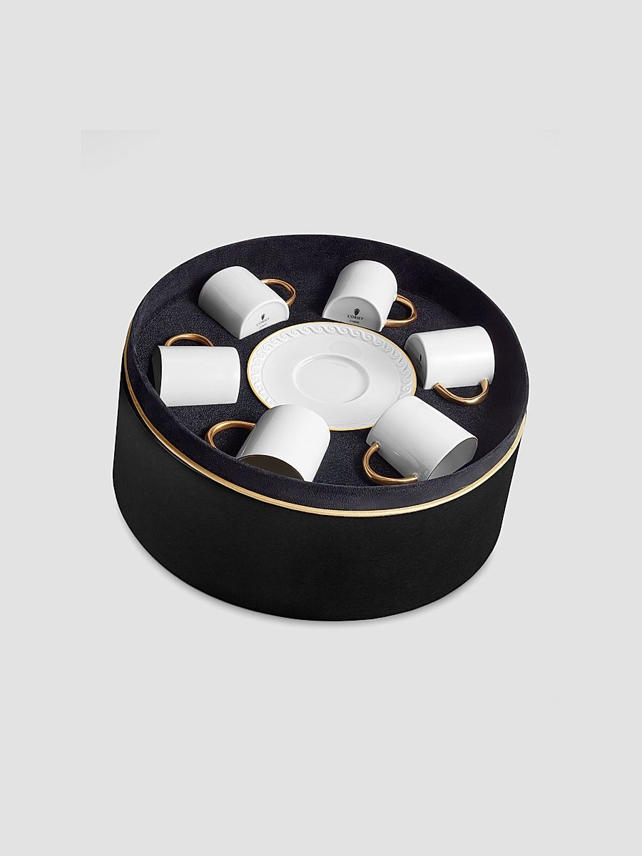 Neptune 12-Piece Porcelain & 24K Gold Espresso Cup & Saucer Set - White Gold